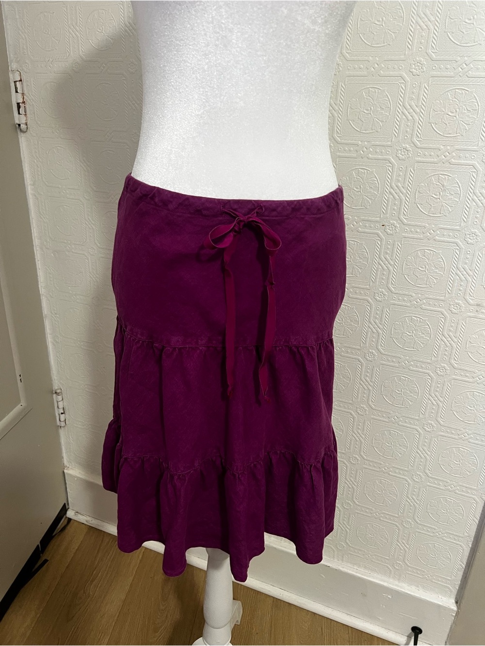 Allen Allen Plum Tiered Drawstring Midi Skirt